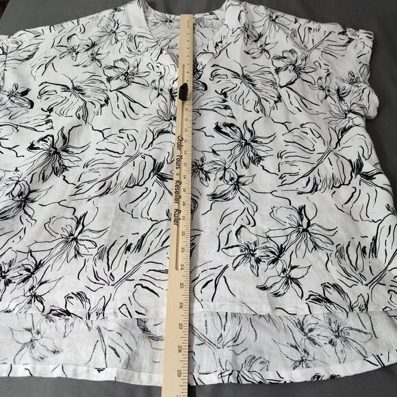 Joie Blouse Women's 1X Linen V Neck Short Sleeve Floral Print Top Black White - Picture 9 of 12